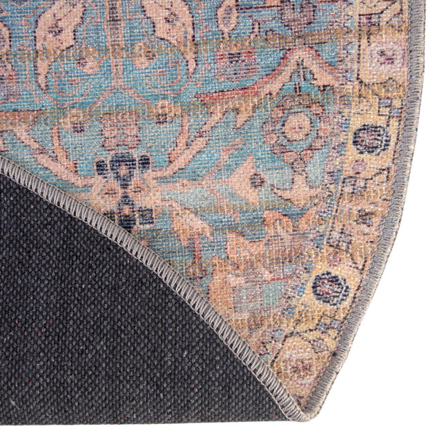 Washable Blue 5' 3 x 8' Nostalgia Oval Area Rug Easy to Clean Stain Resistant & Durable Polyester Chenille Vintage Distressed Carpet for Sale at Rug Engine