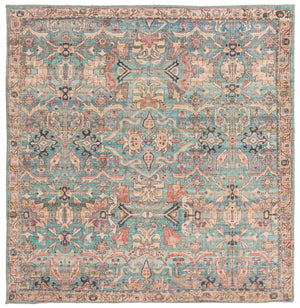 Washable Blue 5' 3 x 5' 3 Nostalgia Square Area Rug Easy to Clean Stain Resistant & Durable Polyester Chenille Vintage Distressed Carpet for Sale at Rug Engine