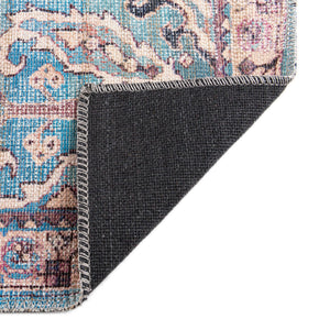 Washable Blue 5' 3 x 5' 3 Nostalgia Square Area Rug Easy to Clean Stain Resistant & Durable Polyester Chenille Vintage Distressed Carpet for Sale at Rug Engine