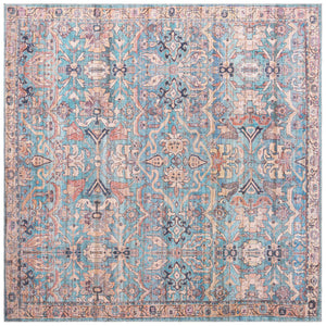 Washable Blue 7' 3 x 7' 3 Nostalgia Square Area Rug Easy to Clean Stain Resistant & Durable Polyester Chenille Vintage Distressed Carpet for Sale at Rug Engine