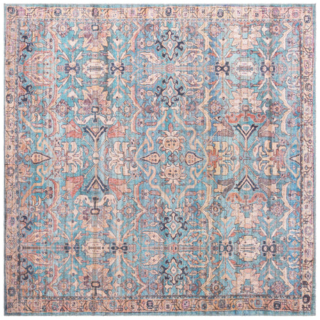 Washable Blue 7' 3 x 7' 3 Nostalgia Square Area Rug Easy to Clean Stain Resistant & Durable Polyester Chenille Vintage Distressed Carpet for Sale at Rug Engine