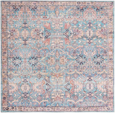 Washable Blue 7' 10 x 7' 10 Nostalgia Square Area Rug Easy to Clean Stain Resistant & Durable Polyester Chenille Vintage Distressed Carpet for Sale at Rug Engine