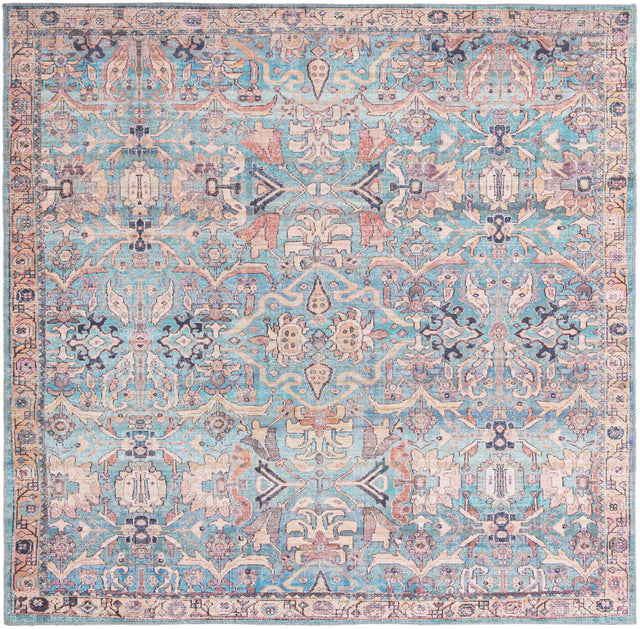 Washable Blue 7' 10 x 7' 10 Nostalgia Square Area Rug Easy to Clean Stain Resistant & Durable Polyester Chenille Vintage Distressed Carpet for Sale at Rug Engine