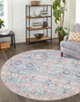 Washable Blue 3' 3 x 3' 3 Nostalgia Round Area Rug Easy to Clean Stain Resistant & Durable Polyester Chenille Vintage Distressed Carpet for Sale at Rug Engine