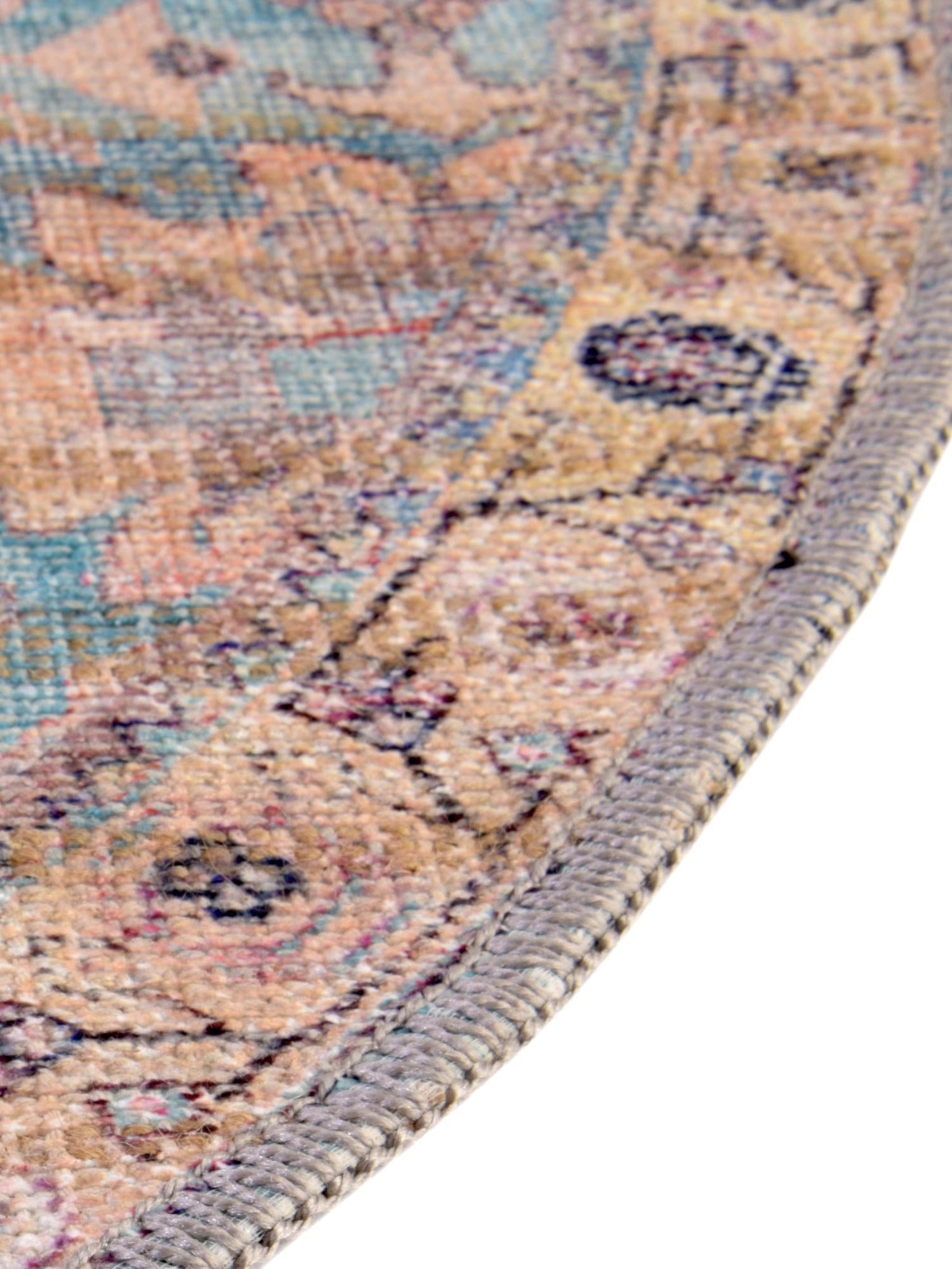 Washable Blue 3' 3 x 3' 3 Nostalgia Round Area Rug Easy to Clean Stain Resistant & Durable Polyester Chenille Vintage Distressed Carpet for Sale at Rug Engine