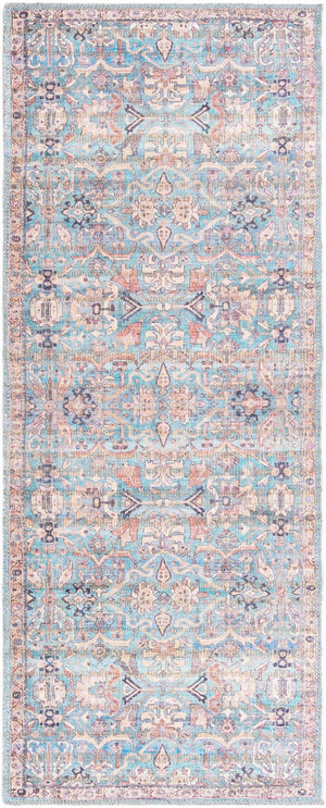 Washable Blue 2' x 5' 1 Nostalgia Runner Area Rug Easy to Clean Stain Resistant & Durable Polyester Chenille Vintage Distressed Carpet for Sale at Rug Engine