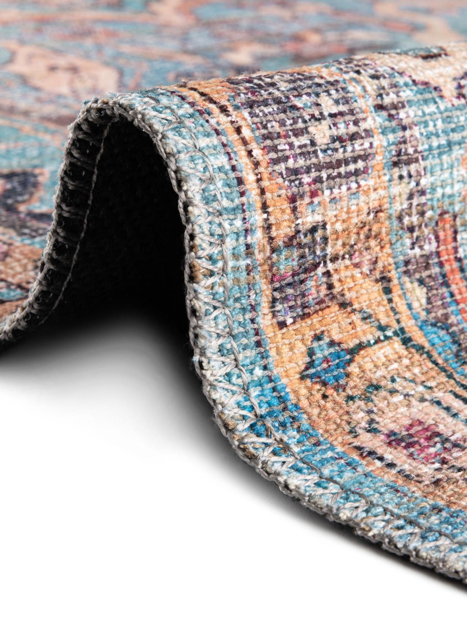 Washable Blue 2' x 10' Nostalgia Runner Area Rug Easy to Clean Stain Resistant & Durable Polyester Chenille Vintage Distressed Carpet for Sale at Rug Engine