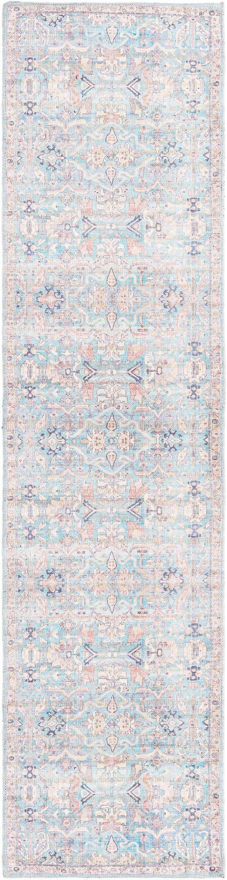 Washable Blue 2' x 8' Nostalgia Runner Area Rug Easy to Clean Stain Resistant & Durable Polyester Chenille Vintage Distressed Carpet for Sale at Rug Engine