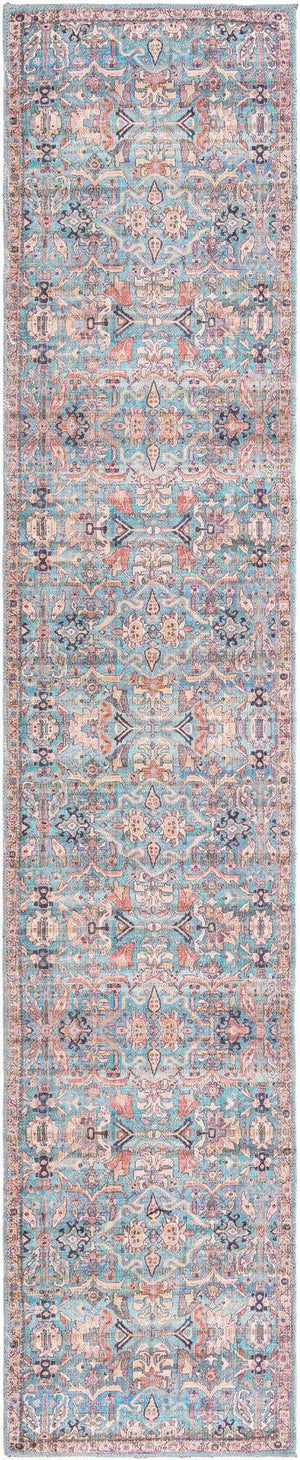 Washable Blue 2' x 10' Nostalgia Runner Area Rug Easy to Clean Stain Resistant & Durable Polyester Chenille Vintage Distressed Carpet for Sale at Rug Engine