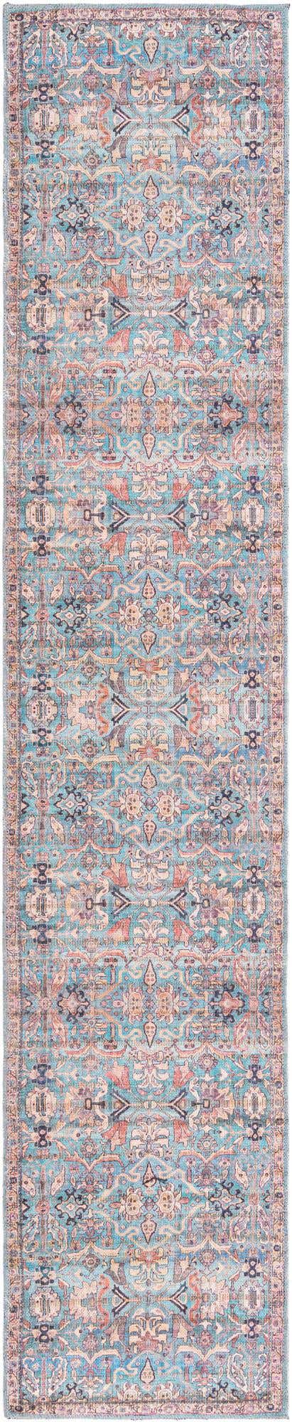 Washable Blue 2' x 10' Nostalgia Runner Area Rug Easy to Clean Stain Resistant & Durable Polyester Chenille Vintage Distressed Carpet for Sale at Rug Engine