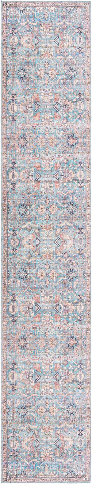 Washable Blue 2' 7 x 14' 1 Nostalgia Runner Area Rug Easy to Clean Stain Resistant & Durable Polyester Chenille Vintage Distressed Carpet for Sale at Rug Engine