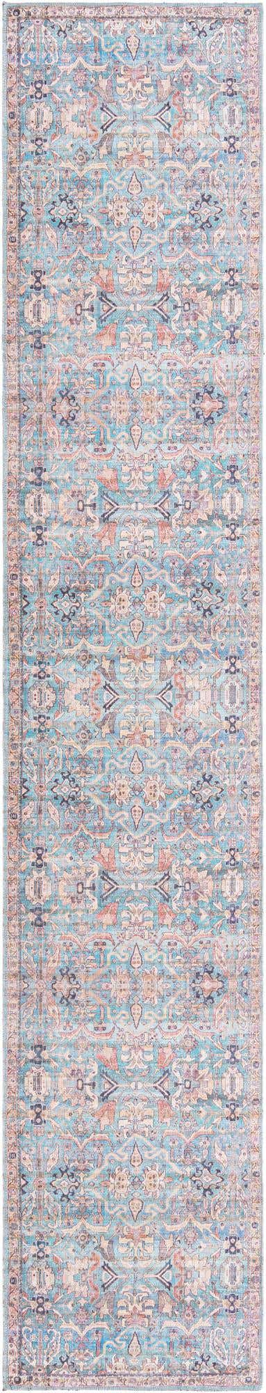Washable Blue 2' 7 x 14' 1 Nostalgia Runner Area Rug Easy to Clean Stain Resistant & Durable Polyester Chenille Vintage Distressed Carpet for Sale at Rug Engine