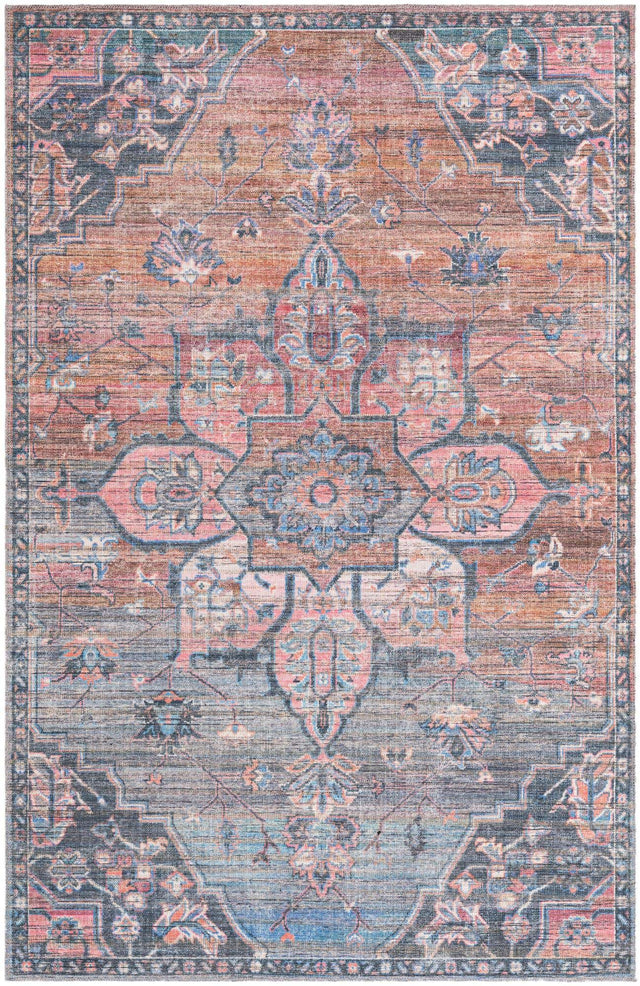 Washable Multicolor 5' 3 x 8' Nostalgia Rectangle Area Rug Easy to Clean Stain Resistant & Durable Polyester Chenille Vintage Distressed Carpet for Sale at Rug Engine