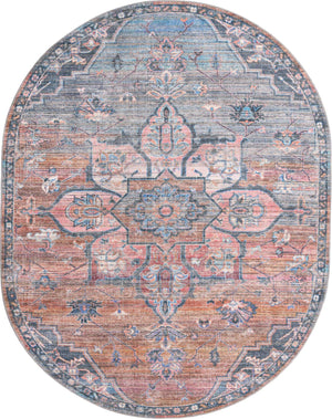 Washable Multicolor 7' 10 x 10' Nostalgia Oval Area Rug Easy to Clean Stain Resistant & Durable Polyester Chenille Vintage Distressed Carpet for Sale at Rug Engine