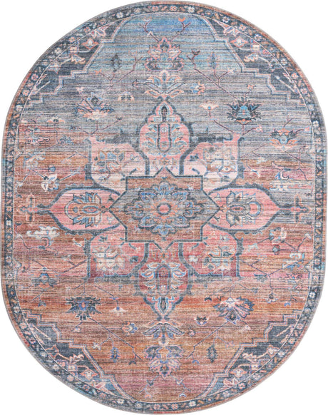 Washable Multicolor 7' 10 x 10' Nostalgia Oval Area Rug Easy to Clean Stain Resistant & Durable Polyester Chenille Vintage Distressed Carpet for Sale at Rug Engine