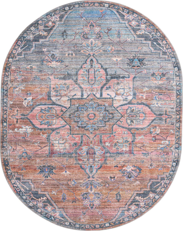 Washable Multicolor 7' 10 x 10' Nostalgia Oval Area Rug Easy to Clean Stain Resistant & Durable Polyester Chenille Vintage Distressed Carpet for Sale at Rug Engine