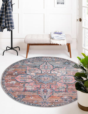 Washable Multicolor 4' 1 x 4' 1 Nostalgia Round Area Rug Easy to Clean Stain Resistant & Durable Polyester Chenille Vintage Distressed Carpet for Sale at Rug Engine