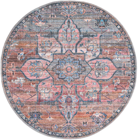 Washable Multicolor 4' 1 x 4' 1 Nostalgia Round Area Rug Easy to Clean Stain Resistant & Durable Polyester Chenille Vintage Distressed Carpet for Sale at Rug Engine