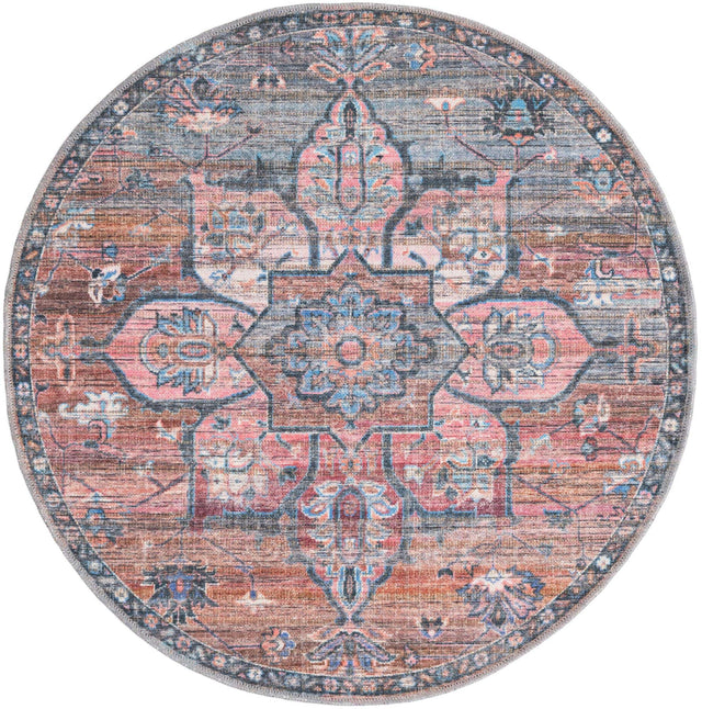 Washable Multicolor 4' 1 x 4' 1 Nostalgia Round Area Rug Easy to Clean Stain Resistant & Durable Polyester Chenille Vintage Distressed Carpet for Sale at Rug Engine