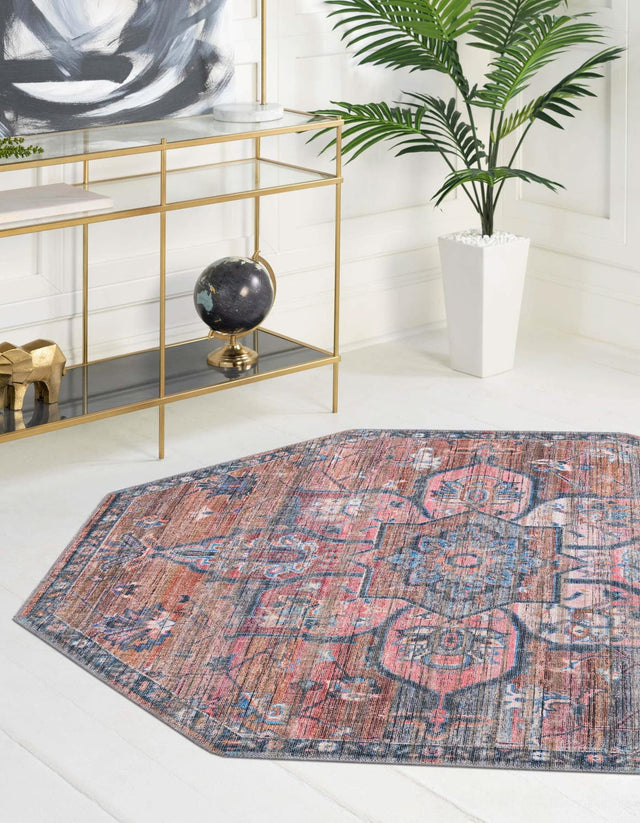 Washable Multicolor 5' 3 x 5' 3 Nostalgia Octagon Area Rug Easy to Clean Stain Resistant & Durable Polyester Chenille Vintage Distressed Carpet for Sale at Rug Engine