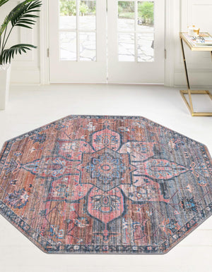 Washable Multicolor 5' 3 x 5' 3 Nostalgia Octagon Area Rug Easy to Clean Stain Resistant & Durable Polyester Chenille Vintage Distressed Carpet for Sale at Rug Engine