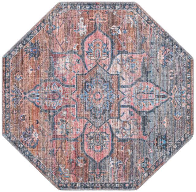 Washable Multicolor 5' 3 x 5' 3 Nostalgia Octagon Area Rug Easy to Clean Stain Resistant & Durable Polyester Chenille Vintage Distressed Carpet for Sale at Rug Engine