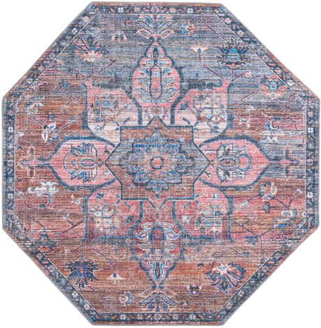 Washable Multicolor 7' 10 x 7' 10 Nostalgia Octagon Area Rug Easy to Clean Stain Resistant & Durable Polyester Chenille Vintage Distressed Carpet for Sale at Rug Engine