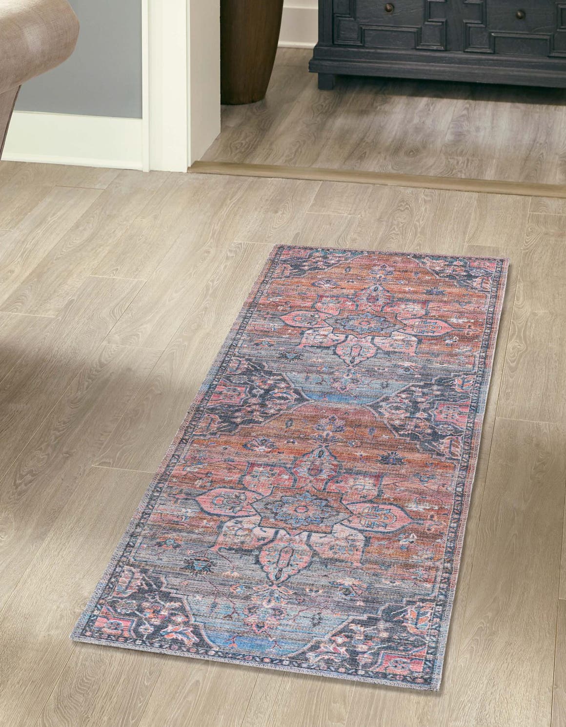 Washable Multicolor 2' x 10' Nostalgia Runner Area Rug Easy to Clean Stain Resistant & Durable Polyester Chenille Vintage Distressed Carpet for Sale at Rug Engine