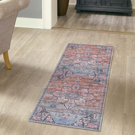 Washable Multicolor 2' x 6' 1 Nostalgia Runner Area Rug Easy to Clean Stain Resistant & Durable Polyester Chenille Vintage Distressed Carpet for Sale at Rug Engine