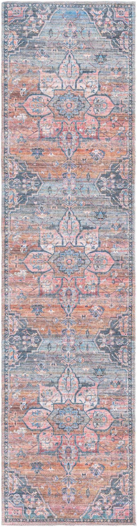 Washable Multicolor 2' x 8' Nostalgia Runner Area Rug Easy to Clean Stain Resistant & Durable Polyester Chenille Vintage Distressed Carpet for Sale at Rug Engine