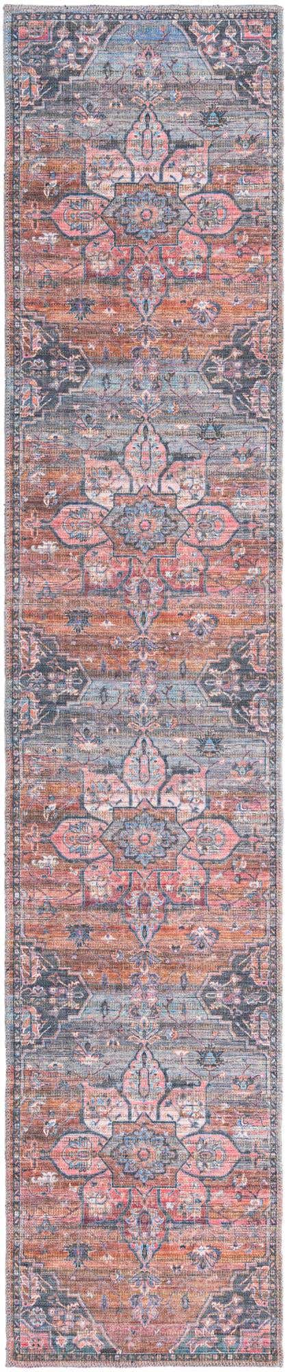 Washable Multicolor 2' x 10' Nostalgia Runner Area Rug Easy to Clean Stain Resistant & Durable Polyester Chenille Vintage Distressed Carpet for Sale at Rug Engine