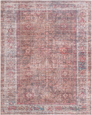 Washable Rust Red and Brown 10' 6 x 13' 1 Nostalgia Rectangle Area Rug Easy to Clean Stain Resistant & Durable Polyester Chenille Vintage Distressed Carpet for Sale at Rug Engine