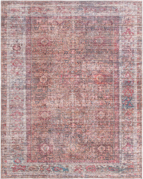 Washable Rust Red and Brown 10' 6 x 13' 1 Nostalgia Rectangle Area Rug Easy to Clean Stain Resistant & Durable Polyester Chenille Vintage Distressed Carpet for Sale at Rug Engine