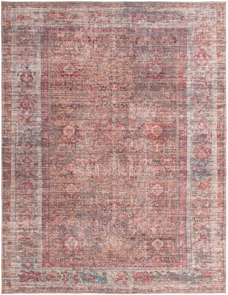 Washable Rust Red and Brown 9' 2 x 12' Nostalgia Rectangle Area Rug Easy to Clean Stain Resistant & Durable Polyester Chenille Vintage Distressed Carpet for Sale at Rug Engine