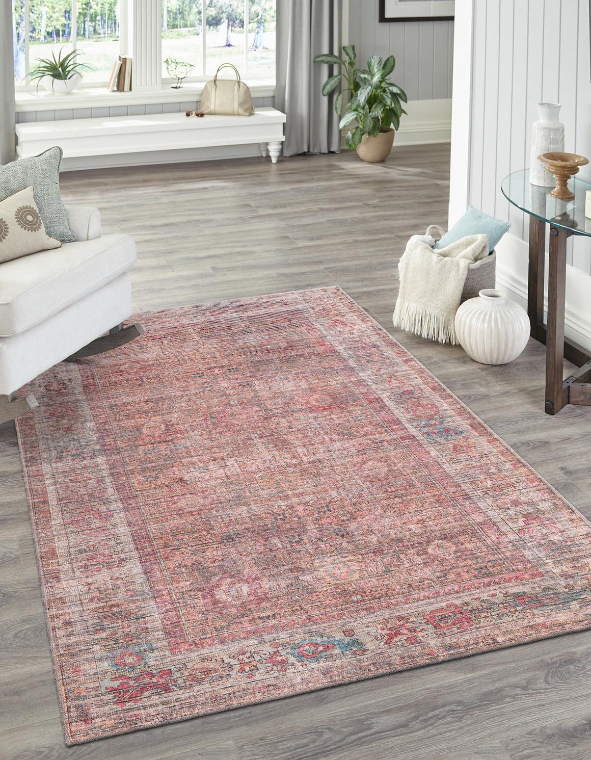 Washable Rust Red and Brown 9' 2 x 12' Nostalgia Rectangle Area Rug Easy to Clean Stain Resistant & Durable Polyester Chenille Vintage Distressed Carpet for Sale at Rug Engine