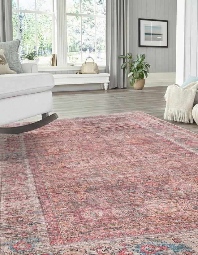Washable Rust Red and Brown 7' 10 x 10' Nostalgia Rectangle Area Rug Easy to Clean Stain Resistant & Durable Polyester Chenille Vintage Distressed Carpet for Sale at Rug Engine