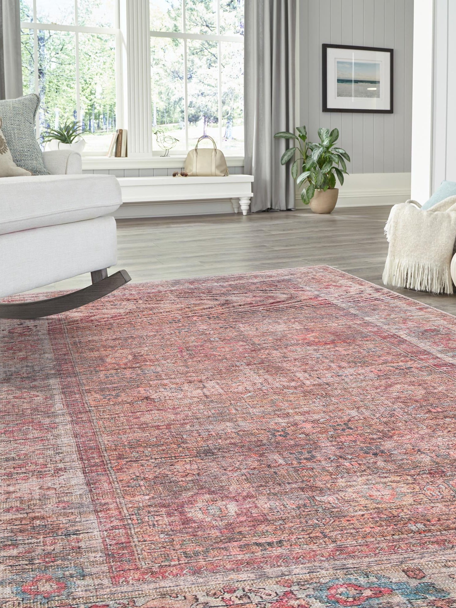Washable Rust Red and Brown 10' 6 x 13' 1 Nostalgia Rectangle Area Rug Easy to Clean Stain Resistant & Durable Polyester Chenille Vintage Distressed Carpet for Sale at Rug Engine