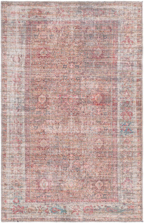 Washable Rust Red and Brown 3' 11 x 6' Nostalgia Rectangle Area Rug Easy to Clean Stain Resistant & Durable Polyester Chenille Vintage Distressed Carpet for Sale at Rug Engine