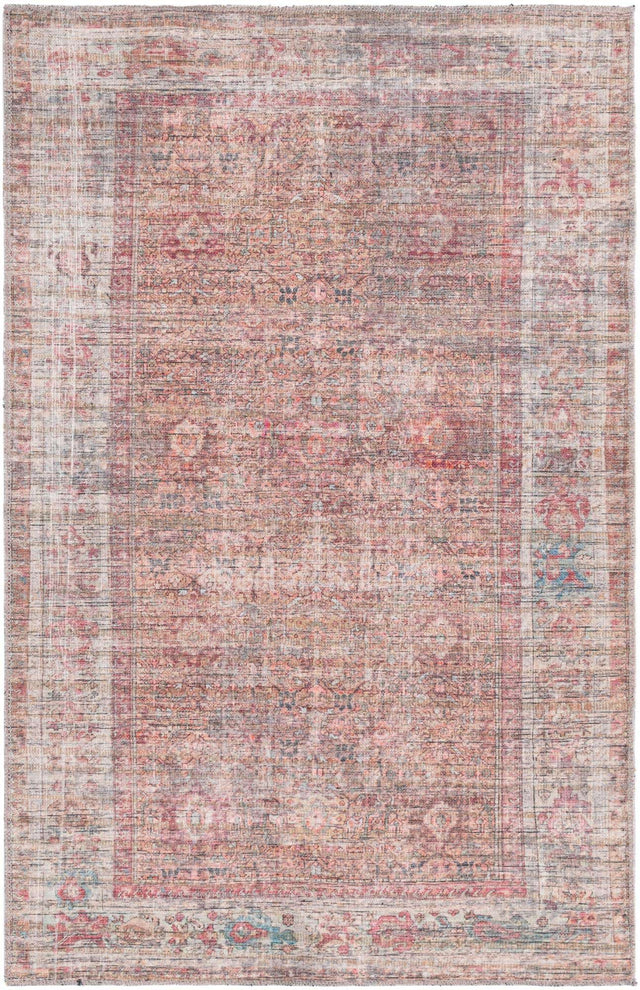 Washable Rust Red and Brown 3' 11 x 6' Nostalgia Rectangle Area Rug Easy to Clean Stain Resistant & Durable Polyester Chenille Vintage Distressed Carpet for Sale at Rug Engine