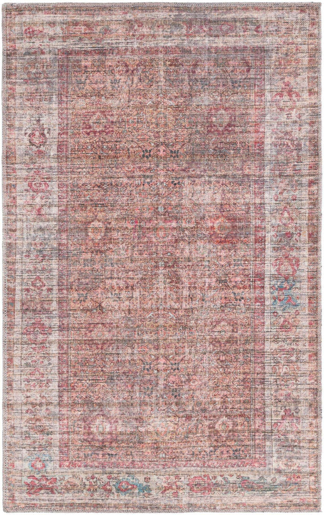 Washable Rust Red and Brown 3' 3 x 5' 3 Nostalgia Rectangle Area Rug Easy to Clean Stain Resistant & Durable Polyester Chenille Vintage Distressed Carpet for Sale at Rug Engine