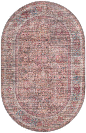 Washable Rust Red and Brown 5' 3 x 8' Nostalgia Oval Area Rug Easy to Clean Stain Resistant & Durable Polyester Chenille Vintage Distressed Carpet for Sale at Rug Engine