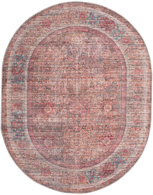 Washable Rust Red and Brown 7' 10 x 10' Nostalgia Oval Area Rug Easy to Clean Stain Resistant & Durable Polyester Chenille Vintage Distressed Carpet for Sale at Rug Engine