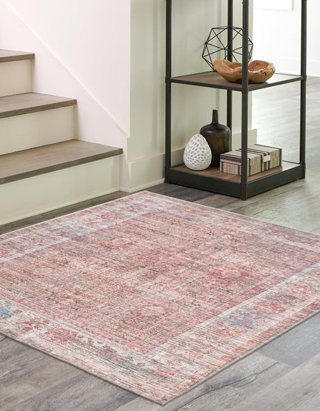 Washable Rust Red and Brown 7' 10 x 7' 10 Nostalgia Square Area Rug Easy to Clean Stain Resistant & Durable Polyester Chenille Vintage Distressed Carpet for Sale at Rug Engine