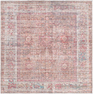 Washable Rust Red and Brown 5' 3 x 5' 3 Nostalgia Square Area Rug Easy to Clean Stain Resistant & Durable Polyester Chenille Vintage Distressed Carpet for Sale at Rug Engine