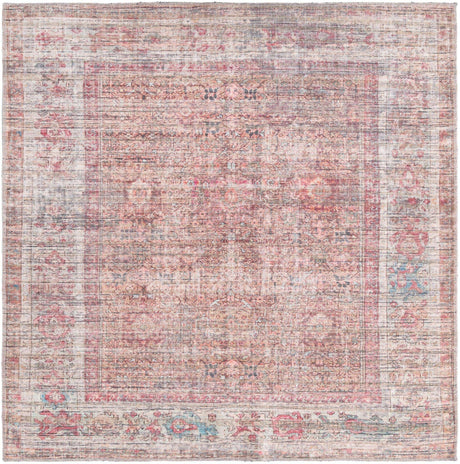 Washable Rust Red and Brown 5' 3 x 5' 3 Nostalgia Square Area Rug Easy to Clean Stain Resistant & Durable Polyester Chenille Vintage Distressed Carpet for Sale at Rug Engine