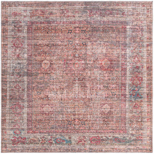 Washable Rust Red and Brown 7' 3 x 7' 3 Nostalgia Square Area Rug Easy to Clean Stain Resistant & Durable Polyester Chenille Vintage Distressed Carpet for Sale at Rug Engine