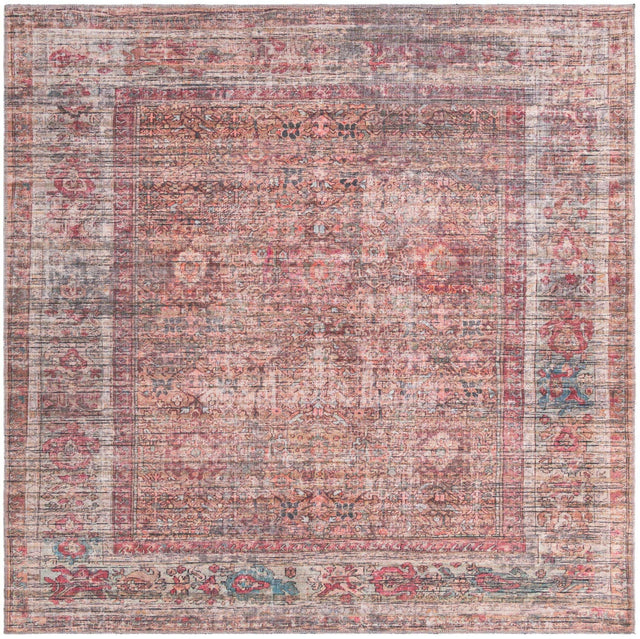 Washable Rust Red and Brown 7' 3 x 7' 3 Nostalgia Square Area Rug Easy to Clean Stain Resistant & Durable Polyester Chenille Vintage Distressed Carpet for Sale at Rug Engine