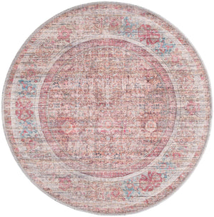 Washable Rust Red and Brown 3' 3 x 3' 3 Nostalgia Round Area Rug Easy to Clean Stain Resistant & Durable Polyester Chenille Vintage Distressed Carpet for Sale at Rug Engine