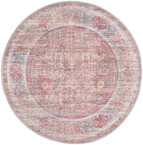 Washable Rust Red and Brown 3' 3 x 3' 3 Nostalgia Round Area Rug Easy to Clean Stain Resistant & Durable Polyester Chenille Vintage Distressed Carpet for Sale at Rug Engine