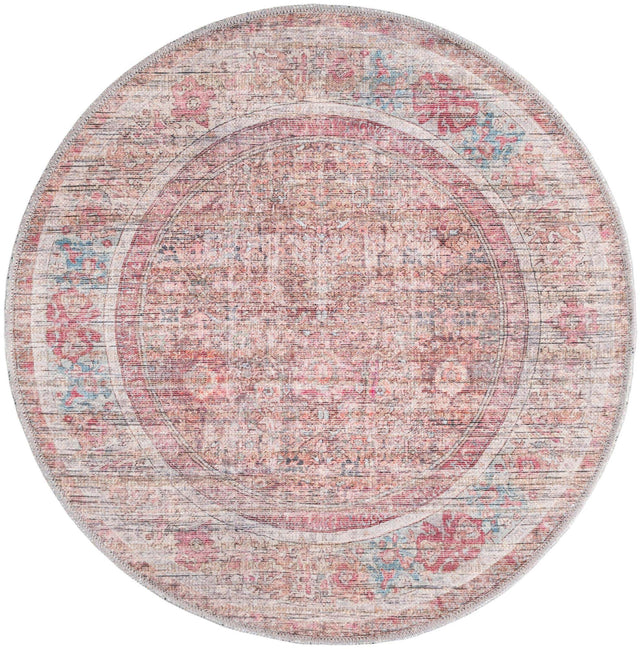 Washable Rust Red and Brown 3' 3 x 3' 3 Nostalgia Round Area Rug Easy to Clean Stain Resistant & Durable Polyester Chenille Vintage Distressed Carpet for Sale at Rug Engine